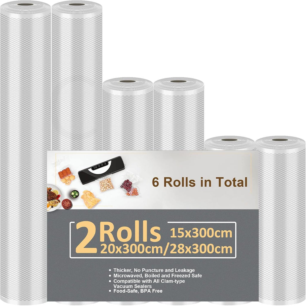 Food Vacuum Roll, 6 Packs of Food Vacuum Bags, Suitable for All Vacuum Machines, 28 x 300 cm, 20 x 300 cm, 15 x 300 cm