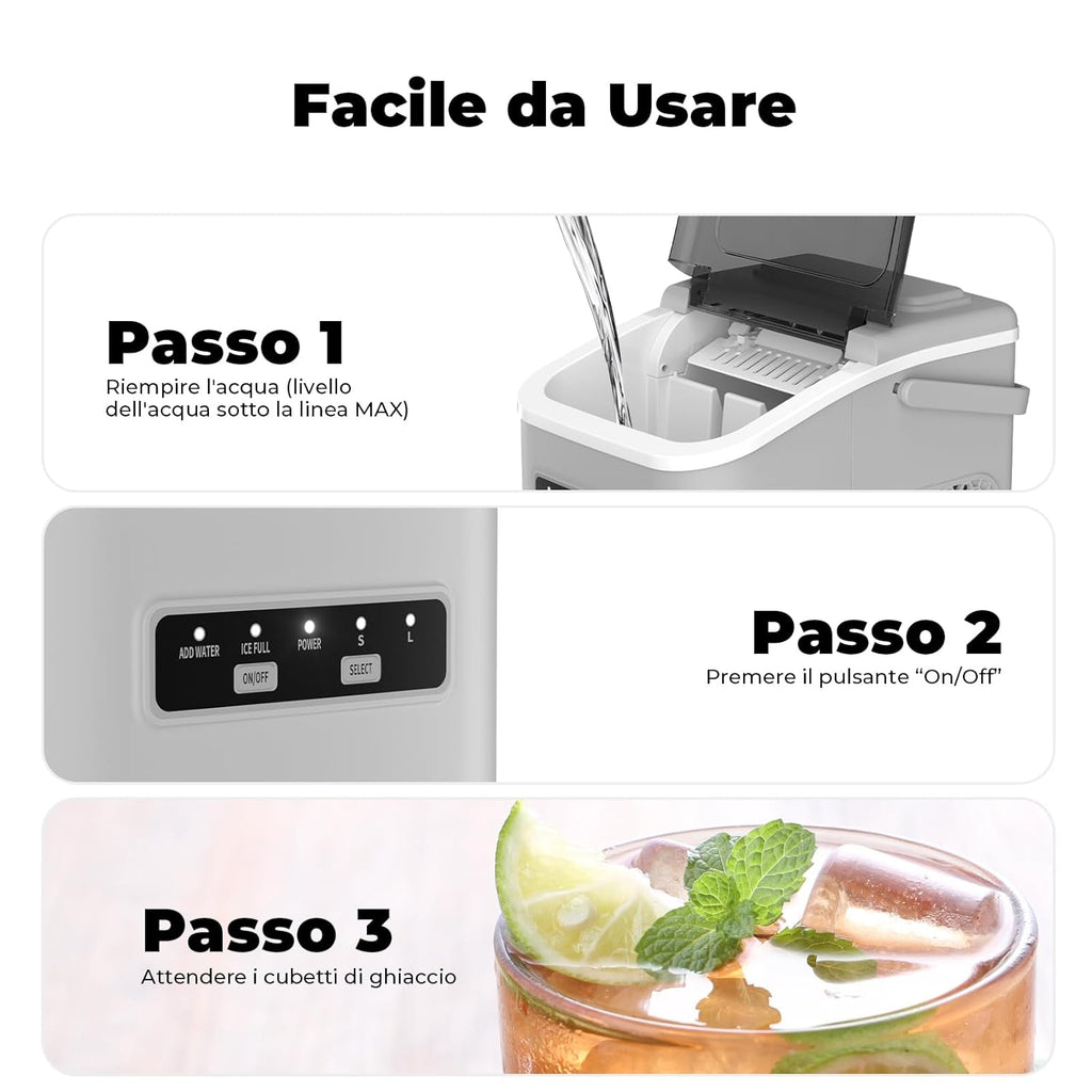Ice Maker 12 kg/24 h, Self-Cleaning Ice Maker for Home 1.5 L, Silent, 9 Cubes in 6 Minutes, Ice Maker with Handle/Scoop/Basket, Grey