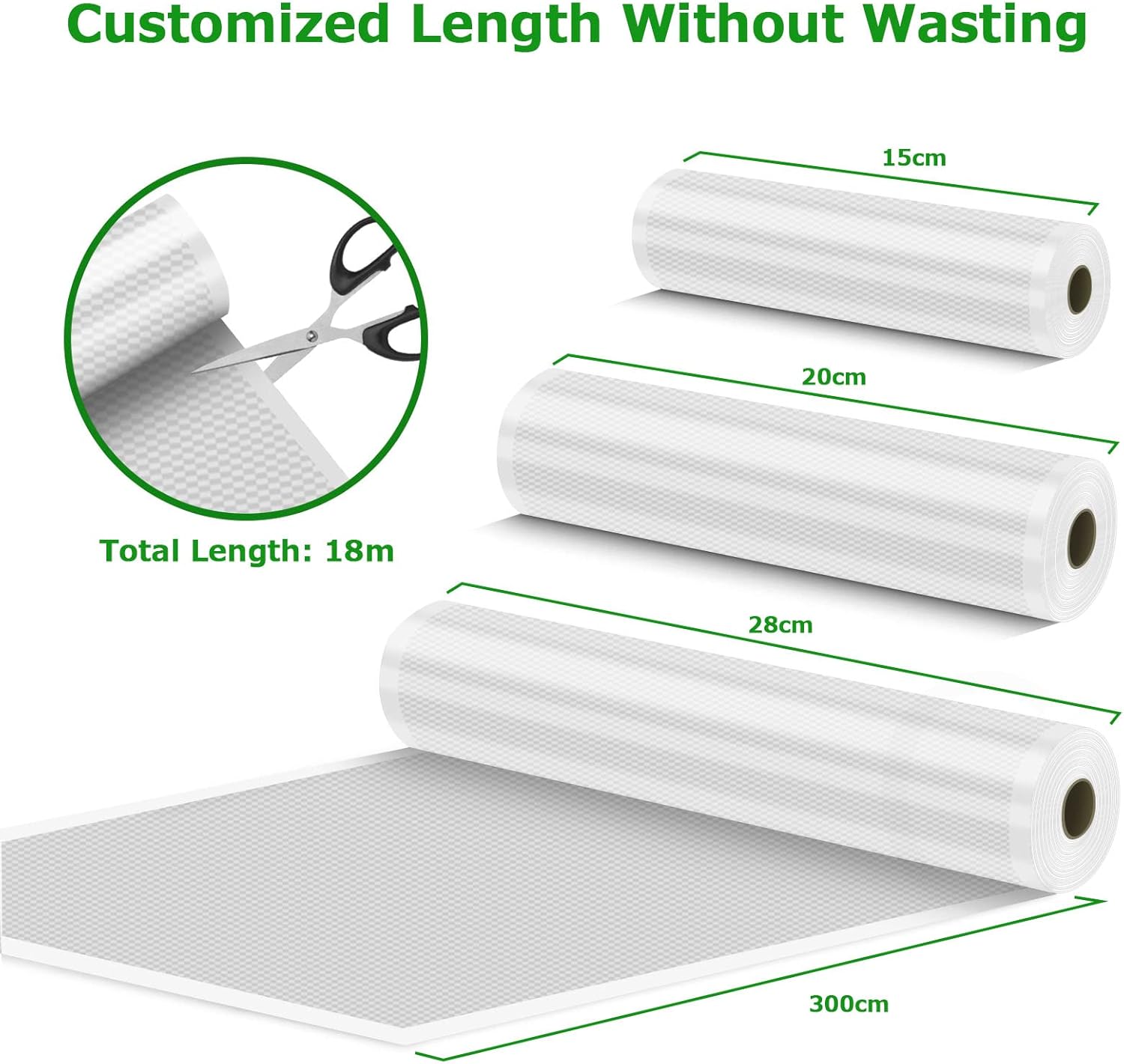 Food Vacuum Roll, 6 Packs of Food Vacuum Bags, Suitable for All Vacuum Machines, 28 x 300 cm, 20 x 300 cm, 15 x 300 cm