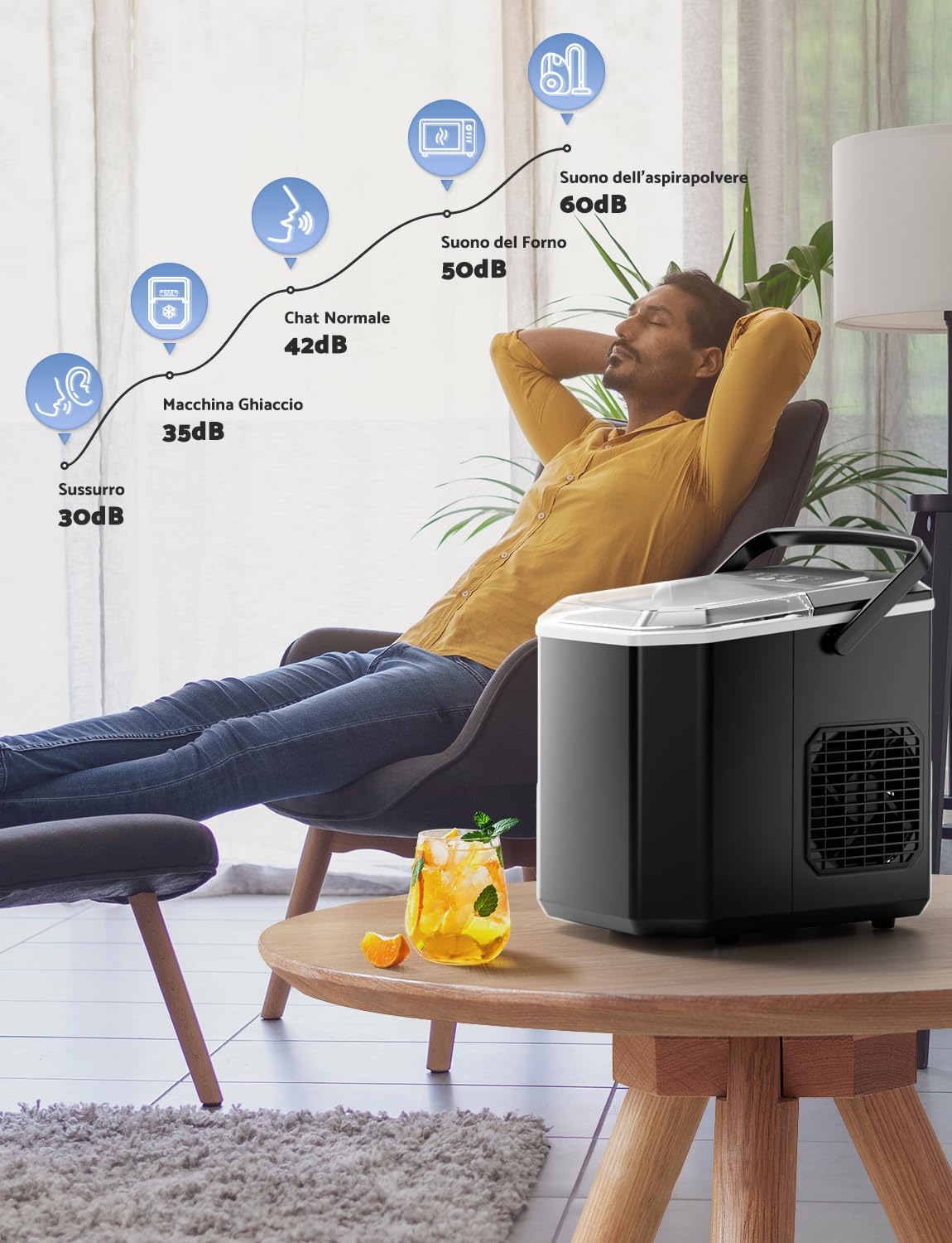 Ice Machine 12 kg/24 h, Self-Cleaning Home Ice Machine 1.5 L, Professional Ice Maker, Ready in 6 Minutes, with Handle, Silent/Scoop/Basket, Black