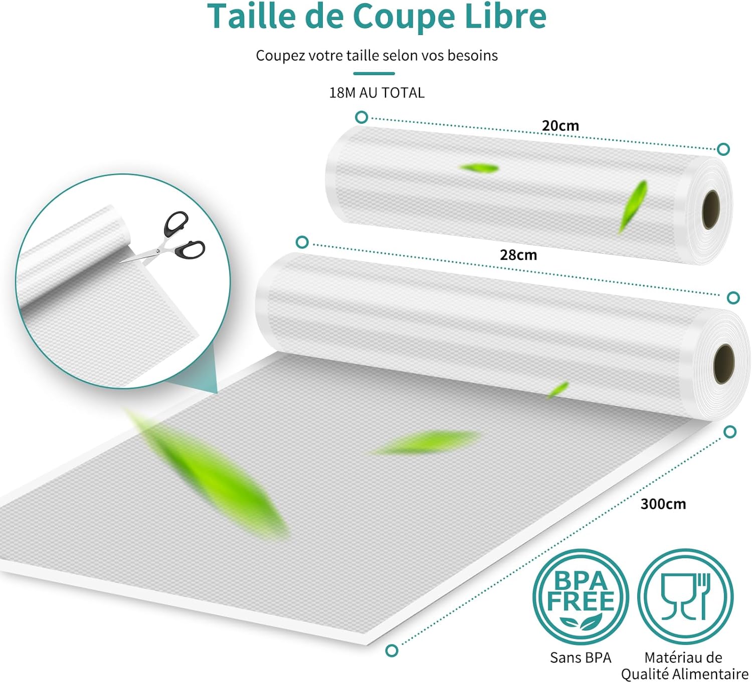 Food Vacuum Bags 6 Rolls 3 Rolls 28 x 300 cm and 3 Rolls 20 x 300 cm Food Vacuum Film, for Food Vacuum Sealer and Cooking, BPA Free·