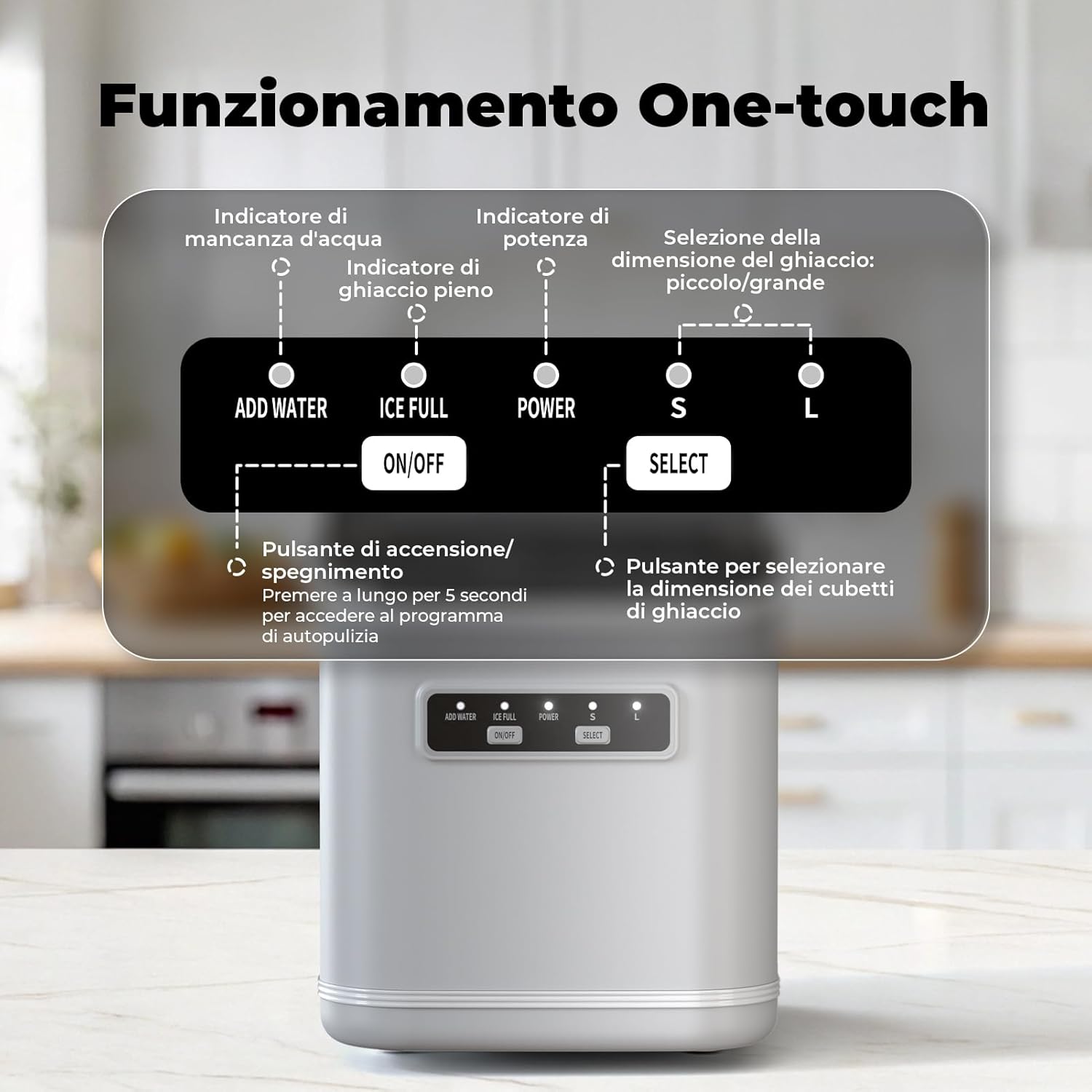 Ice Maker 12 kg/24 h, Self-Cleaning Ice Maker for Home 1.5 L, Silent, 9 Cubes in 6 Minutes, Ice Maker with Handle/Scoop/Basket, Grey