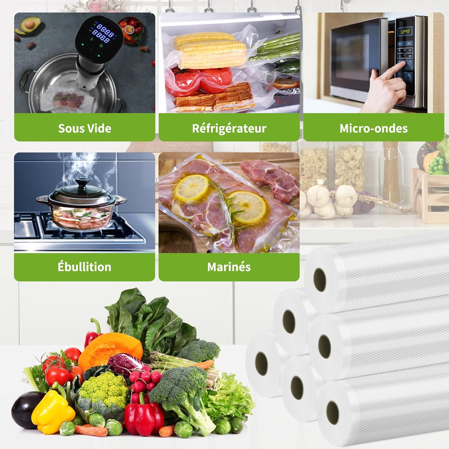 Food Vacuum Roll, Food Vacuum Bag for Vacuum Sealer 6 Rolls 28 x 300 cm, BPA-Free Food Vacuum Film | 6 Rolls 28 x 300 cm